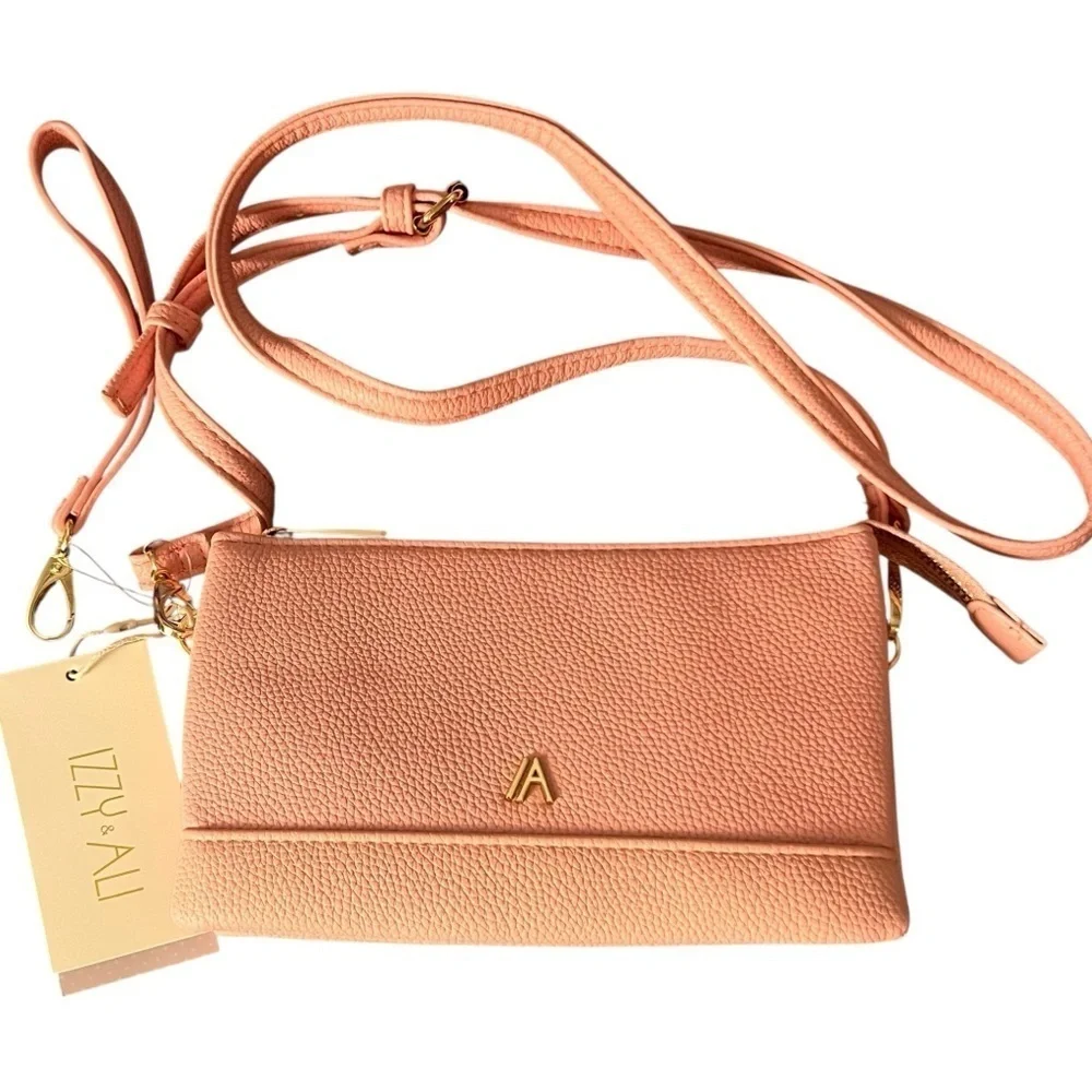 Izzy & Ali Vegan Leather Pebble Grain Taupe Crossbody / Wristlet